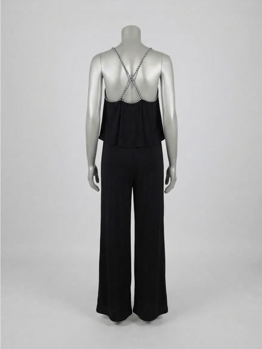 Zara Trafaluc Black Wide Leg Jumpsuit S Open Back Criss Cross Rope Straps - Picture 2 of 14